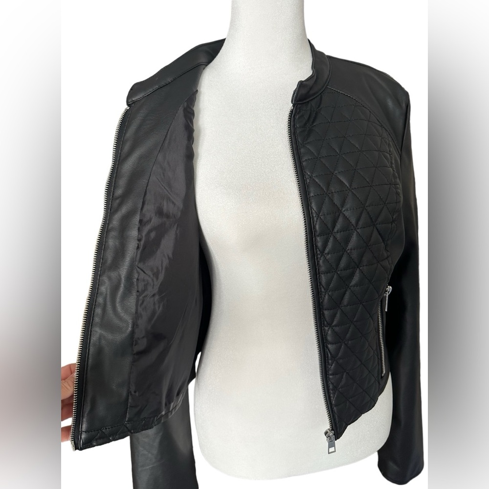 New Look Black Faux Leather Moto Jacket Junior Size M NWOT - Picture 9 of 10